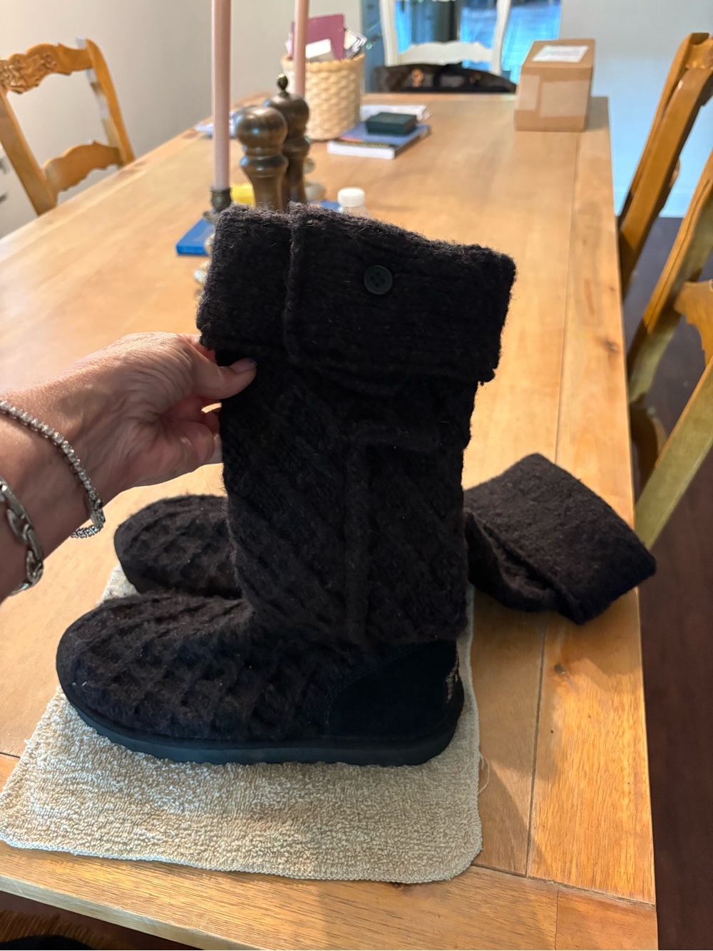 UGG Black Knit Mid-Calf Boot with Button Cuff